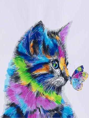 Алмазная вышивка «разноцветная кошка», lg009