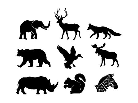 Силуэты животных и птиц