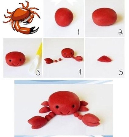 Краб из пластилина пошагово для детей 4-5