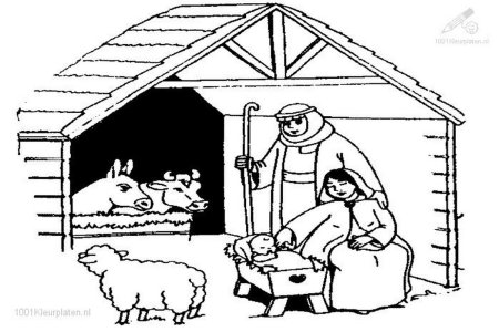 Раскраска Мария и Иосиф в хлеву
