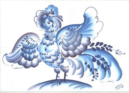 Элементы гжельской росписи птица