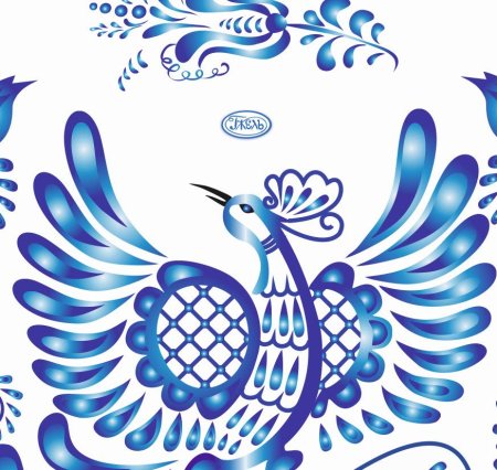 Роспись птицы в гжельской росписи