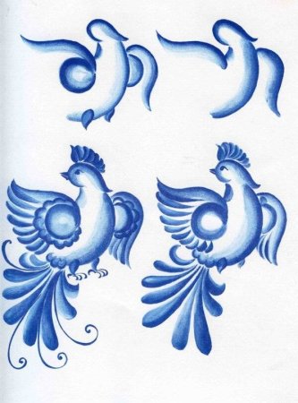 Птица в стиле Гжель рисунок
