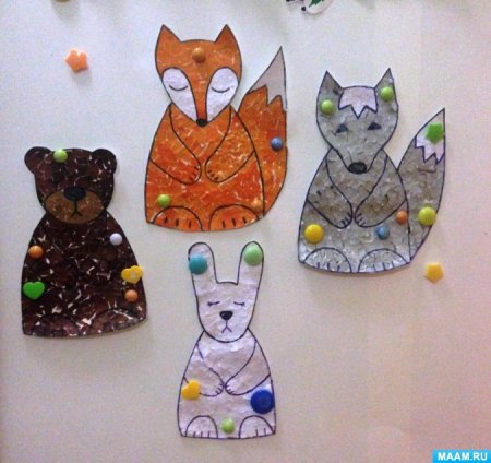 Аппликация Дикие животные средняя группа