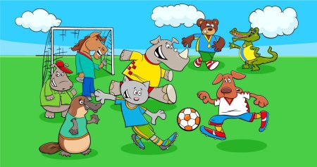 Мультяшные животные играют в футбол