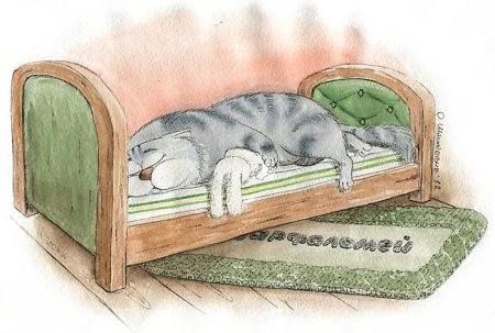 Коты в кровати иллюстрация