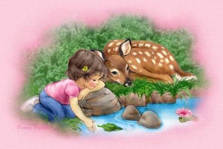 Мультяшные дети с животными