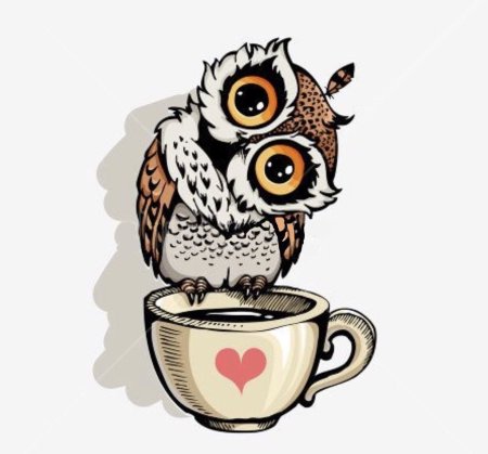 Совенок с чашкой кофе