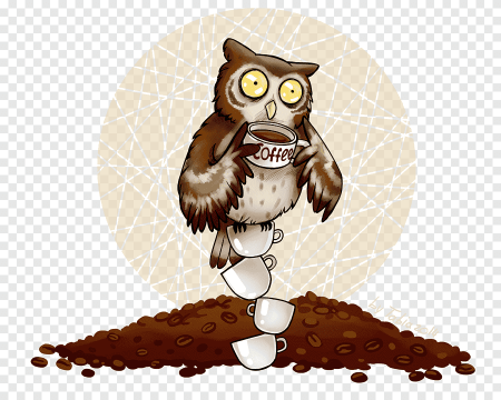 Сова с кружкой кофе