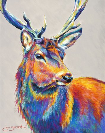 Олень пастелью