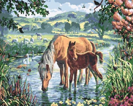 Картина лошади на водопое