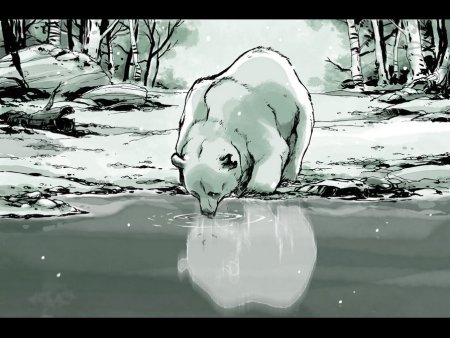 Медведь на льдине ловит рыбу рисунок