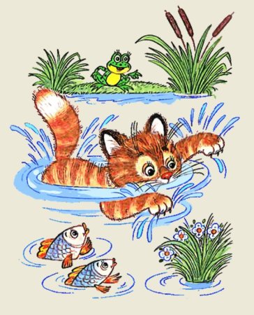 Кот плавает в речке