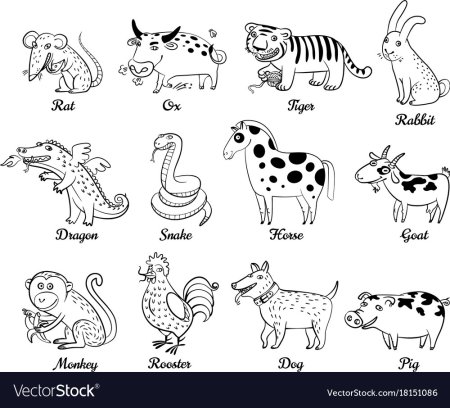 Животные китайского гороскопа раскраски