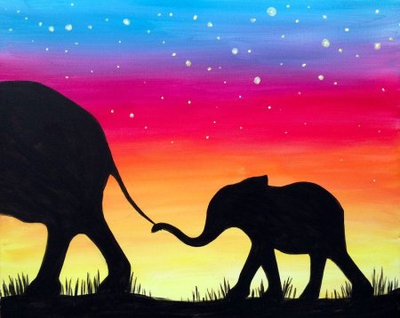 Силуэт слона на закате