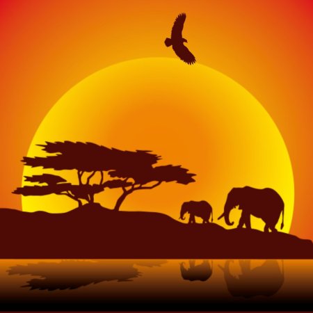 Силуэты африканских животных на закате
