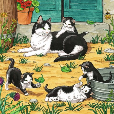 Сюжетная картина кошка с котятами