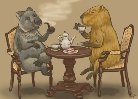 Капибара пьет чай
