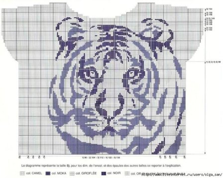 Схема вязки пуловера с тигром