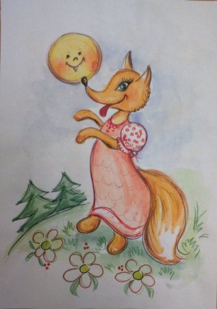 Рисование лиса и Колобок