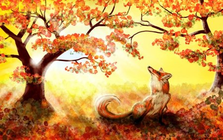 Осенний пейзаж с лисой