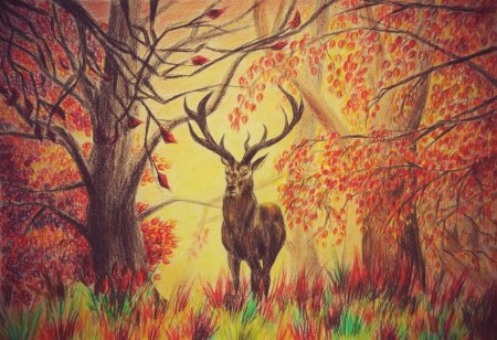 Осенний пейзаж с оленем