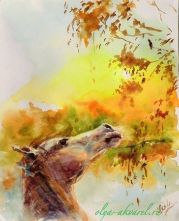 Животные в пейзаже акварелью