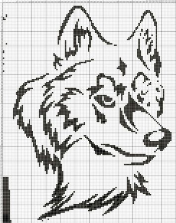 Монохромная вышивка волк