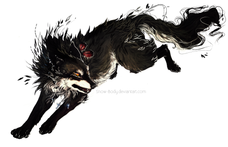 Черный волк в прыжке