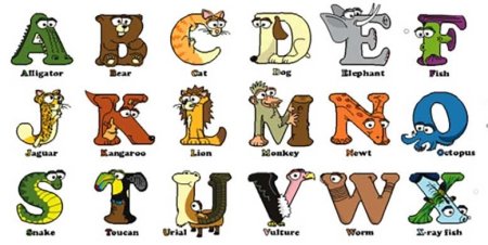 Английский алфавит в виде животных