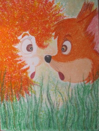 Рисование мелками лиса в детском саду