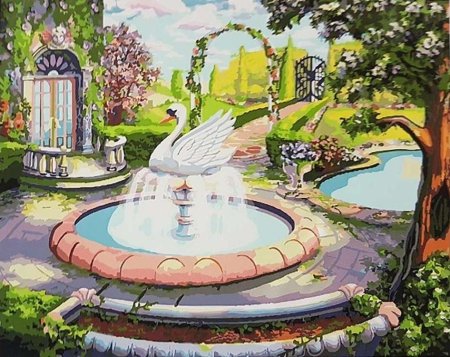 Красивый сад для детей с фонтаном