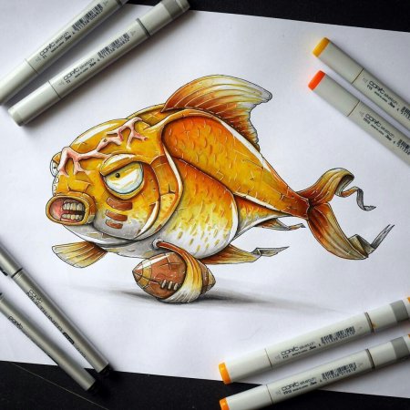 Рыбка маркерами для скетчинга