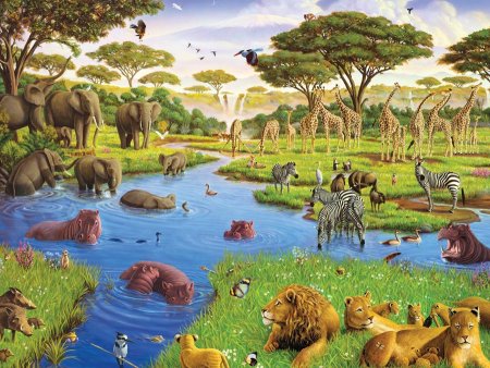 Звери на водопое картина