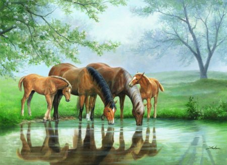 Лошади на водопое