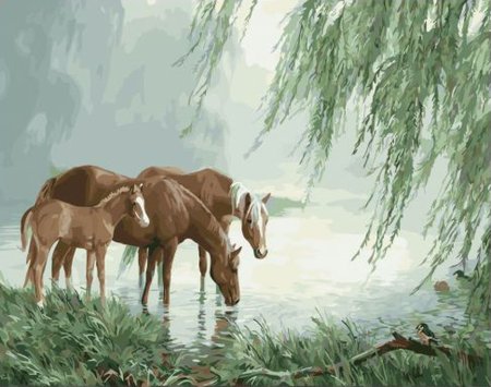 Кони на водопое картина Феофана Вакулюка