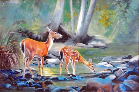 Картина олени на водопое