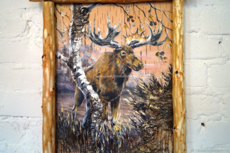 Панно тигр из бересты