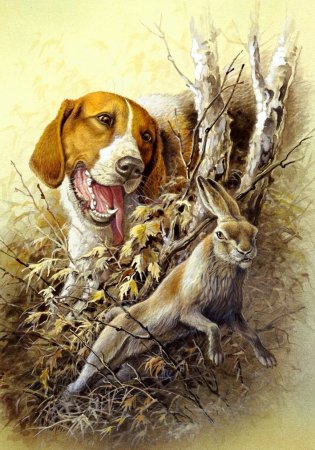 Художник Александр Дегтев собака на охоте