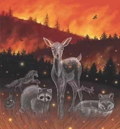 Лесной пожар с животными