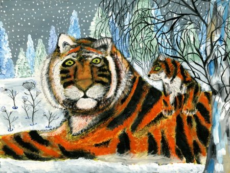 Тигр зимой картина
