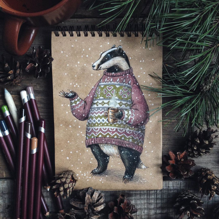 Зверушки с кружкой вышивка в свитерах