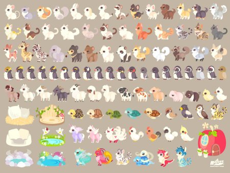 Милые животные много на одном листе