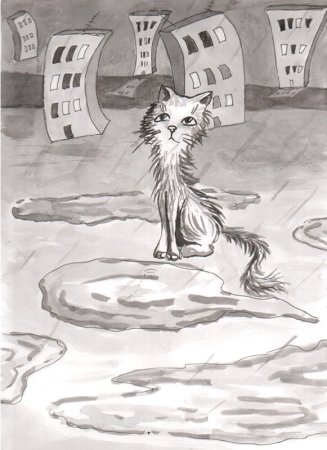 Кот на улице рисунок