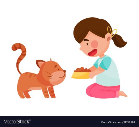 Девочка кормит кошку