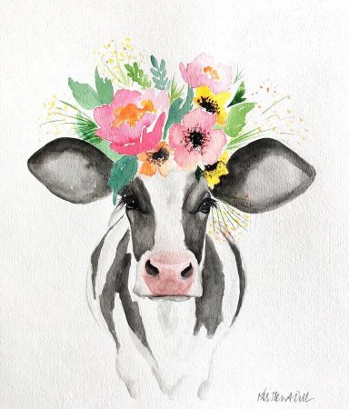 Корова акварелью