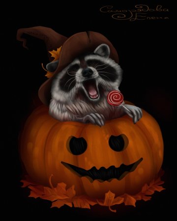 Кот с тыквой арт