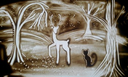 Рисование песком на стекле