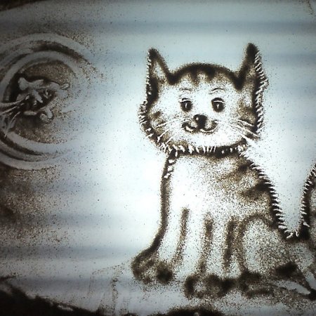 Рисование песком кошка