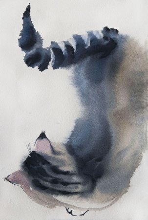 Кошка акварелью
